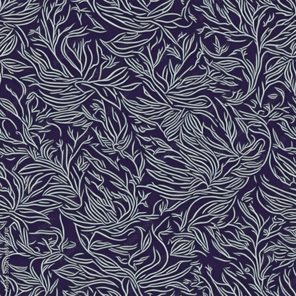 Flower design Block Print style background pattern AI generative