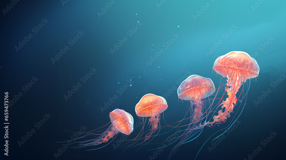 Fototapeta premium Jellyfish pattern blue colors. Generative ai.