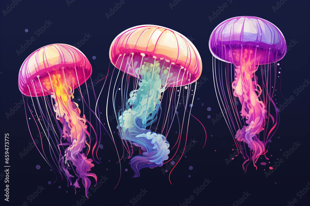 Jellyfish pattern blue colors. Generative ai. Jellyfish pattern blue colors. Generative ai.