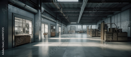 Interior of Factory shop, Workshop, Warehouse, Storage. Large Modern Factory