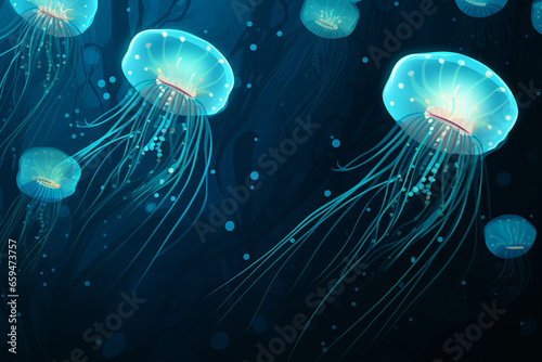 Jellyfish pattern blue colors. Generative ai. © allasimacheva