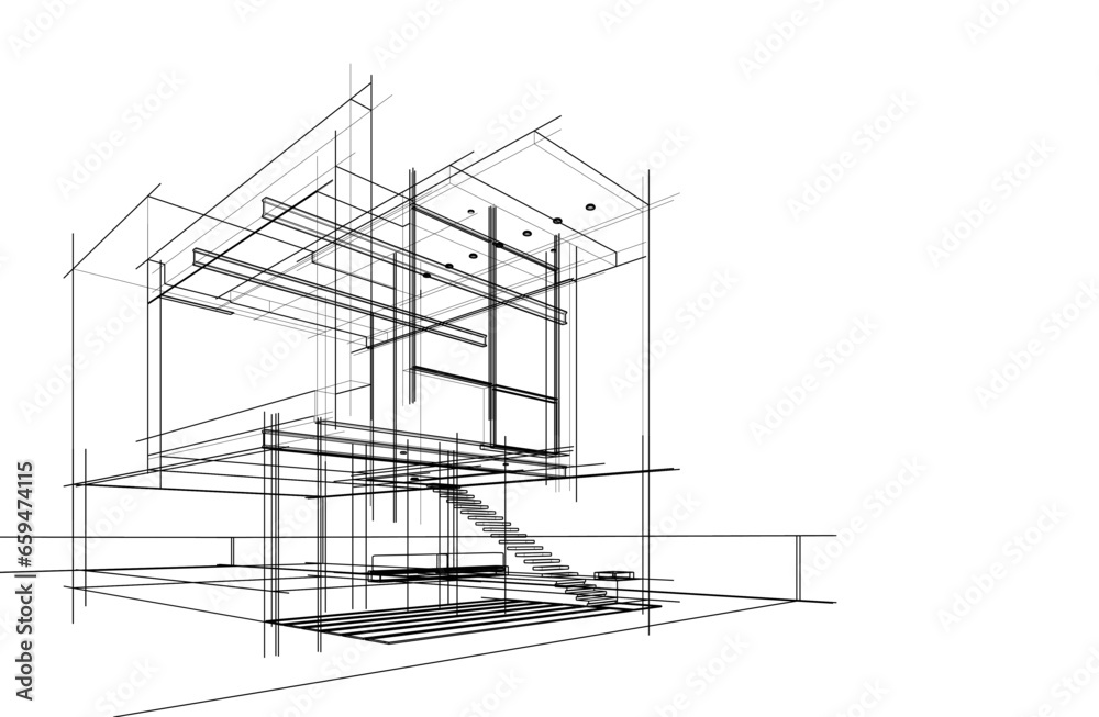 Modern architecture sketch vector 3d drawing Modern architecture sketch vector 3d drawing