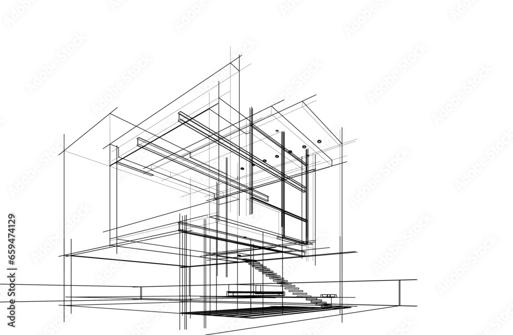 Modern architecture sketch vector 3d drawing Modern architecture sketch vector 3d drawing