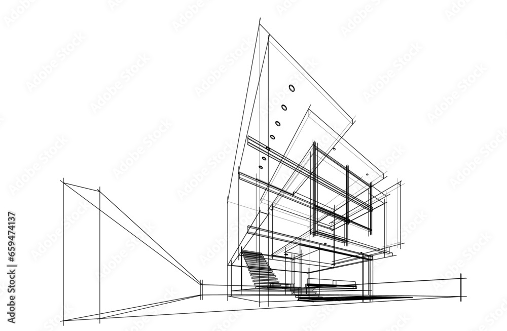 Modern architecture sketch vector 3d drawing Modern architecture sketch vector 3d drawing