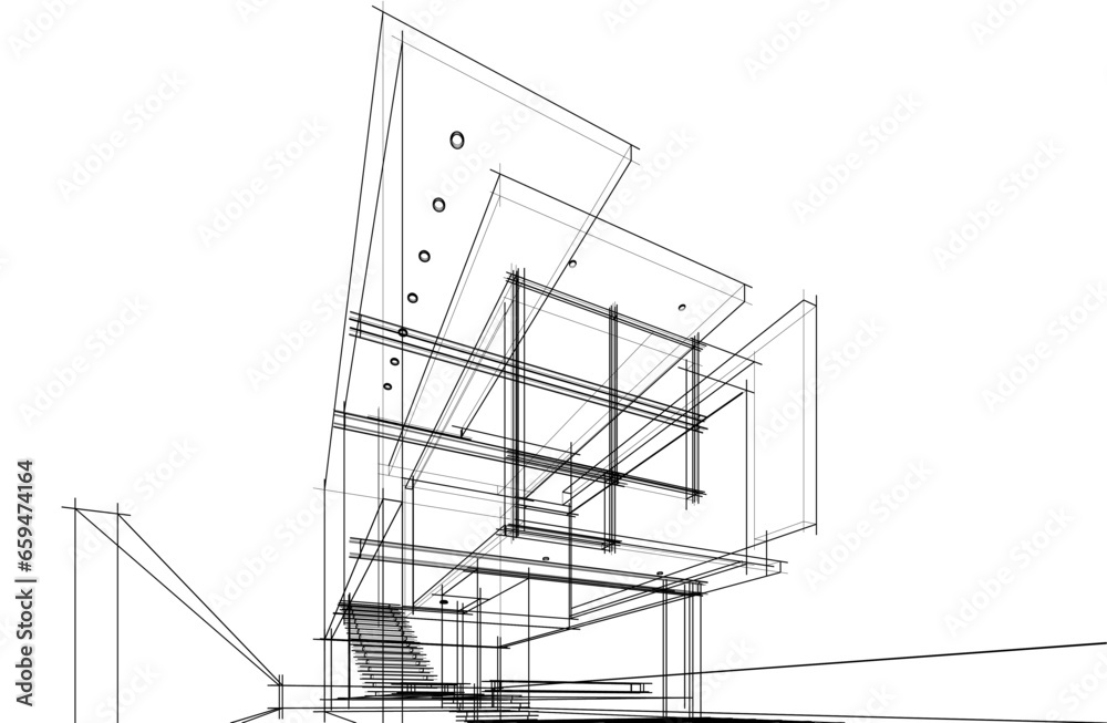Modern architecture sketch vector 3d drawing Modern architecture sketch vector 3d drawing