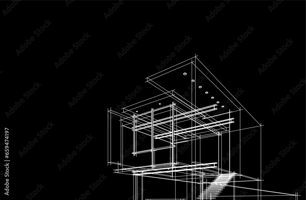 Fototapeta premium Modern architecture sketch vector 3d drawing