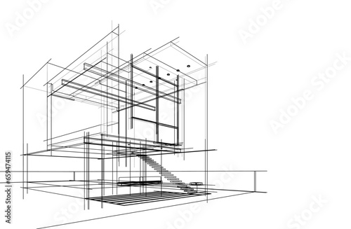 Modern architecture sketch vector 3d drawing