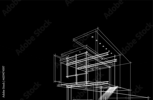 Modern architecture sketch vector 3d drawing