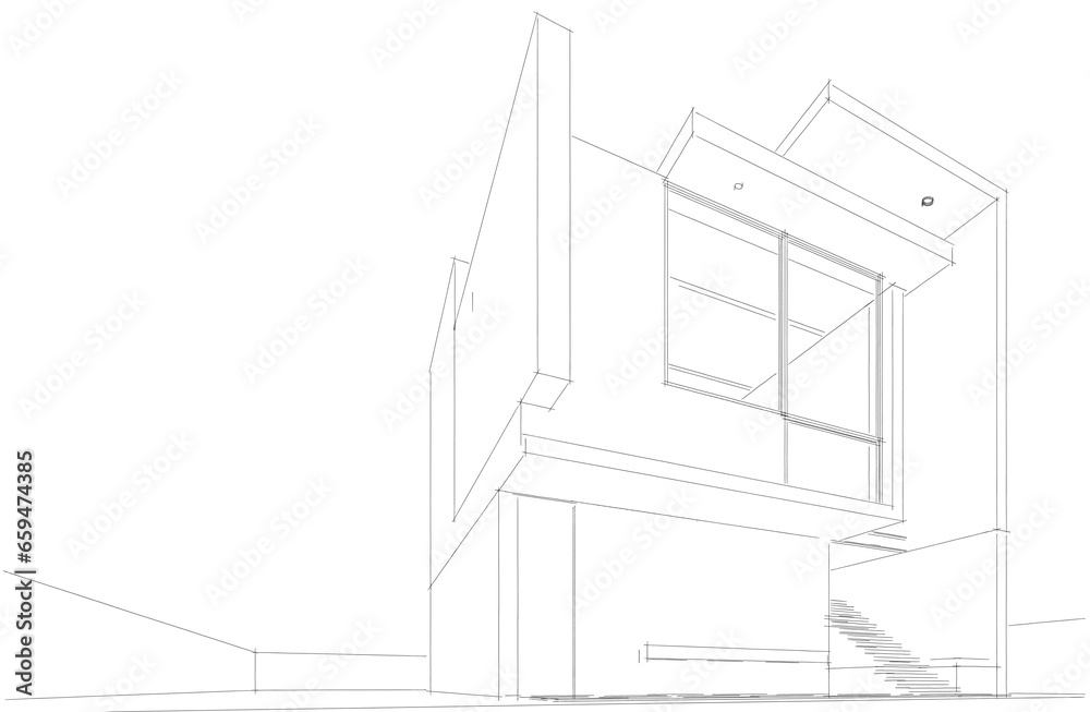 Modern architecture sketch 3d rendering 