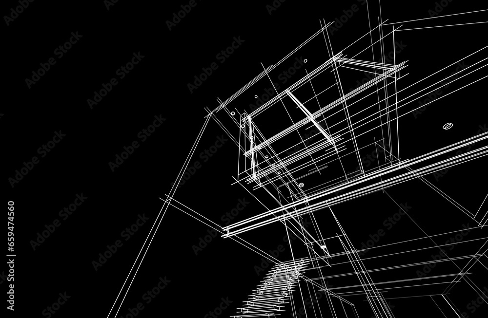 Modern architecture sketch 3d rendering 