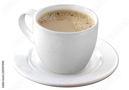xícara branca com café com leite isolado em fundo transparente photo