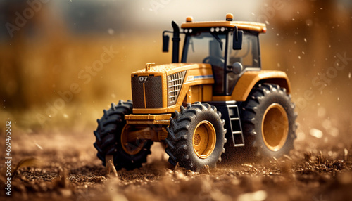 Rural scene with heavy machinery digging dirt for agriculture growth generated by AI