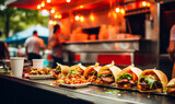 A Feast on Wheels: Food Truck at City Festival, Captured in Selective Focus