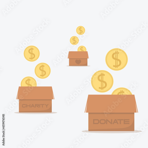 falling coins money in box charity and donation concept vector illustration