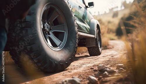 Dirty off road adventure Speeding through extreme terrain on muddy tires generated by AI