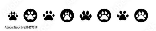 Set of Animal paw vector icons. Footprint cat, dog, tiger with claw. Vector 10 EPS.