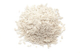 Pile of organic Flattened rice (Oryza Sativa) or Poha isolated on a white background. Top view