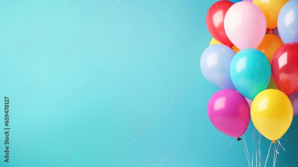 Bunch of bright balloons and space for text against color background 