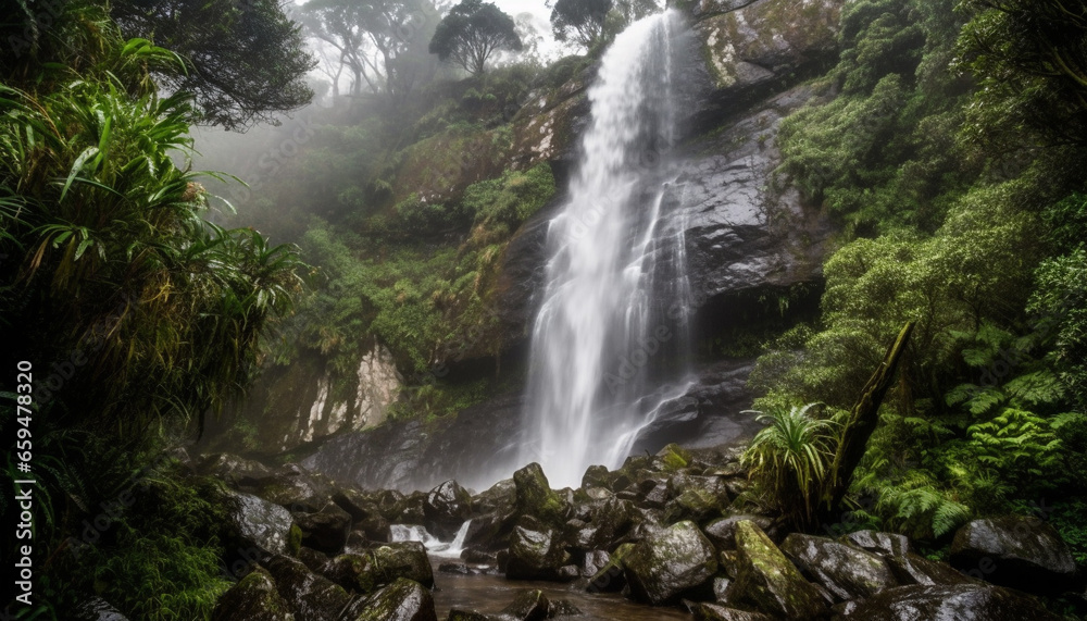 Majestic tropical rainforest, tranquil scene, flowing water, natural beauty, Bali generated by AI