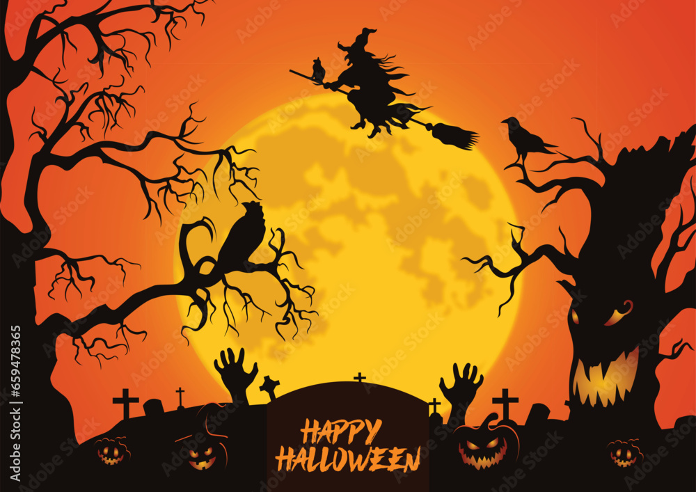 Vector zombie hands and full moon background
