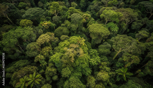 Green leaves on a tree in a lush forest landscape generated by AI