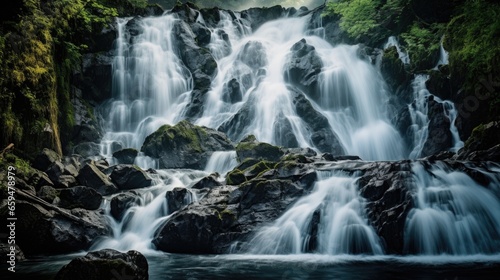 Waterfall in jungle. Wallpaper background. Natural scenery.