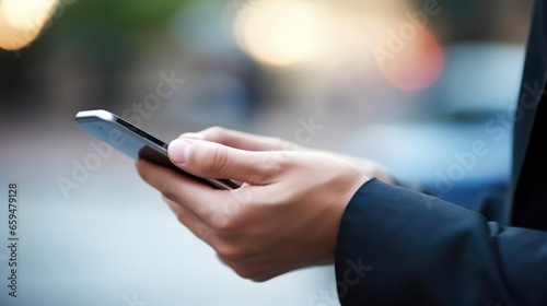 Close up of a man using mobile smart phone 