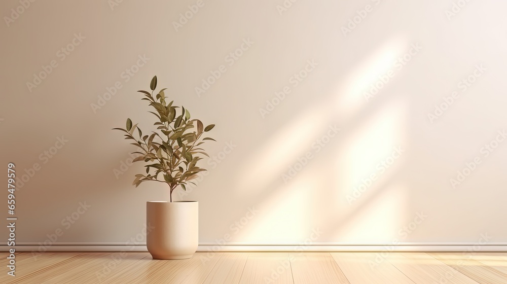  a plant in a white vase sitting on a wooden floor.  generative ai