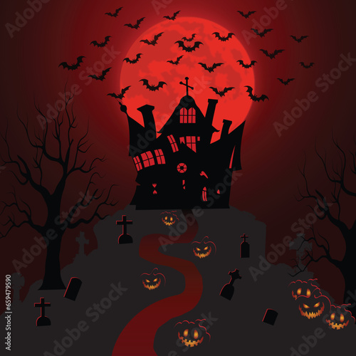 Vector halloween background with spooky haunted house
