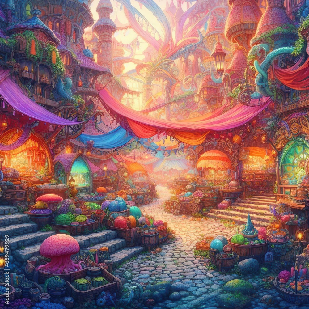colorful art of magical market place