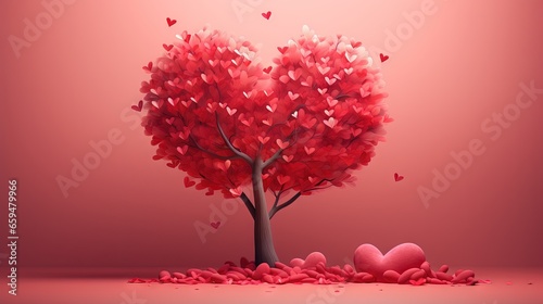  a heart shaped tree surrounded by hearts on a pink background.  generative ai © Shanti