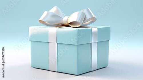  a blue gift box with a white ribbon and a bow.  generative ai © Shanti