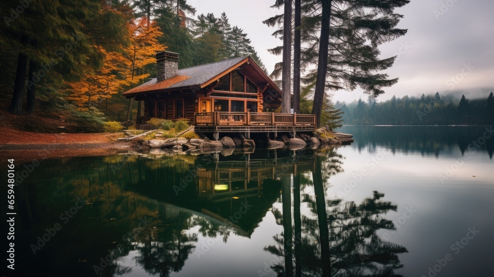 Hut in the forest on the river bank. Travel background Hut in the forest on the river bank. Travel background