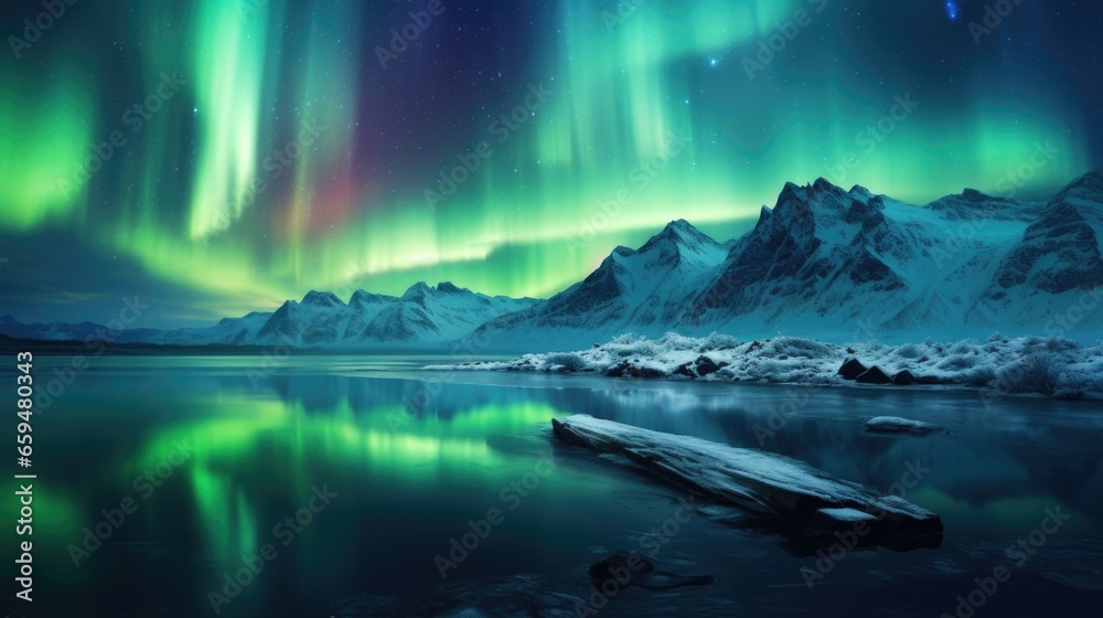 Aurora borealis and aurora australis simultaneously lighting up the polar skies wallpaper