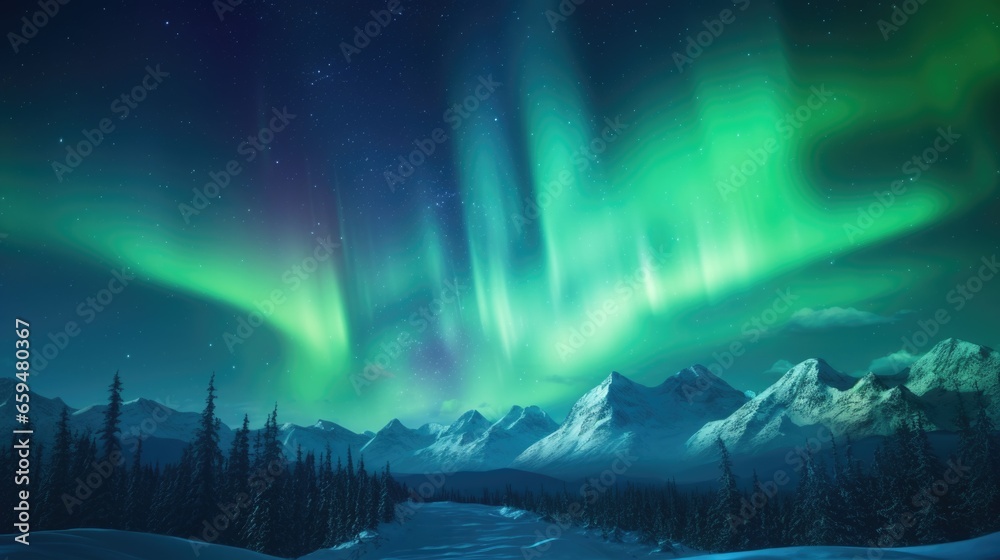 Aurora borealis and aurora australis simultaneously lighting up the polar skies wallpaper - obrazy, fototapety, plakaty 