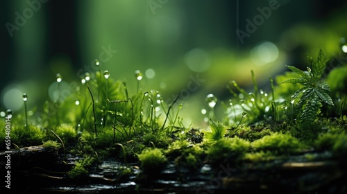 Moss Macro Nature a cluster of bright green plants grows on moss in a forest