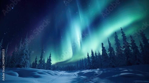 Aurora borealis and aurora australis simultaneously lighting up the polar skies wallpaper © ArtStockVault