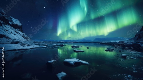 Aurora borealis and aurora australis simultaneously lighting up the polar skies wallpaper © ArtStockVault