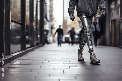 Man walking with bionic legs. photo