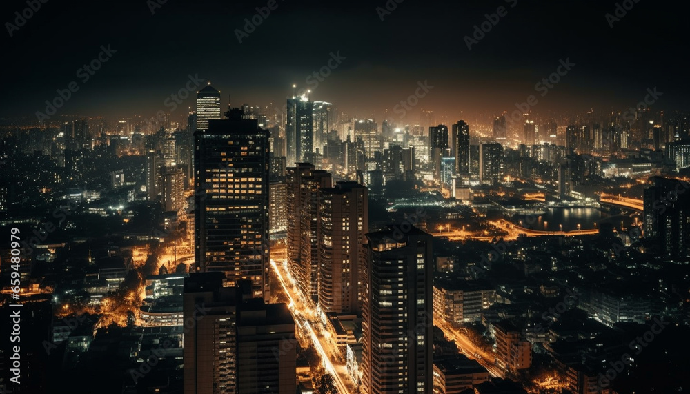 Fototapeta premium Illuminated skyscrapers light up the Beijing cityscape at dusk generated by AI