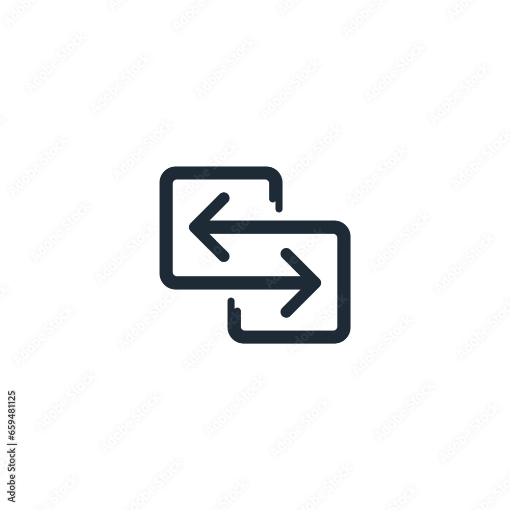 Black direction arrows for transfer sync migration data traffic bridge or exchange. Vector linear icon isolated on white background. Black direction arrows for transfer sync migration data traffic bridge or exchange. Vector linear icon isolated on white background.