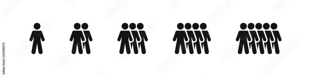 Group of people black vector icon set. Team business black flat icons. Social groups symbol collection.