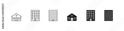 House icon set. Small home building and big apartment house icons. Real estate symbol collection.
