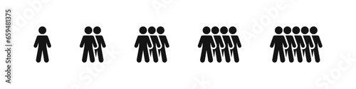 Group of people black vector icon set. Team business black flat icons. Social groups symbol collection.