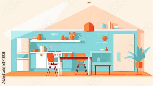  flat vector illustration Furniture and utensils in the house  Generative Ai