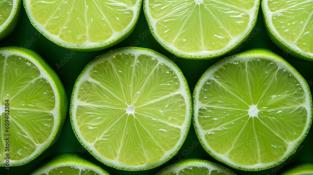 close up lime slices on a dark background