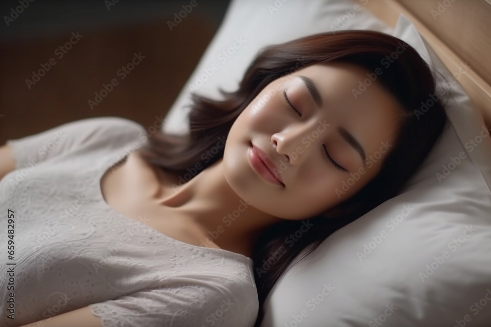 Sleeping woman with a smile on her face, closeup Generative Ai. Sleeping woman with a smile on her face, closeup Generative Ai.
