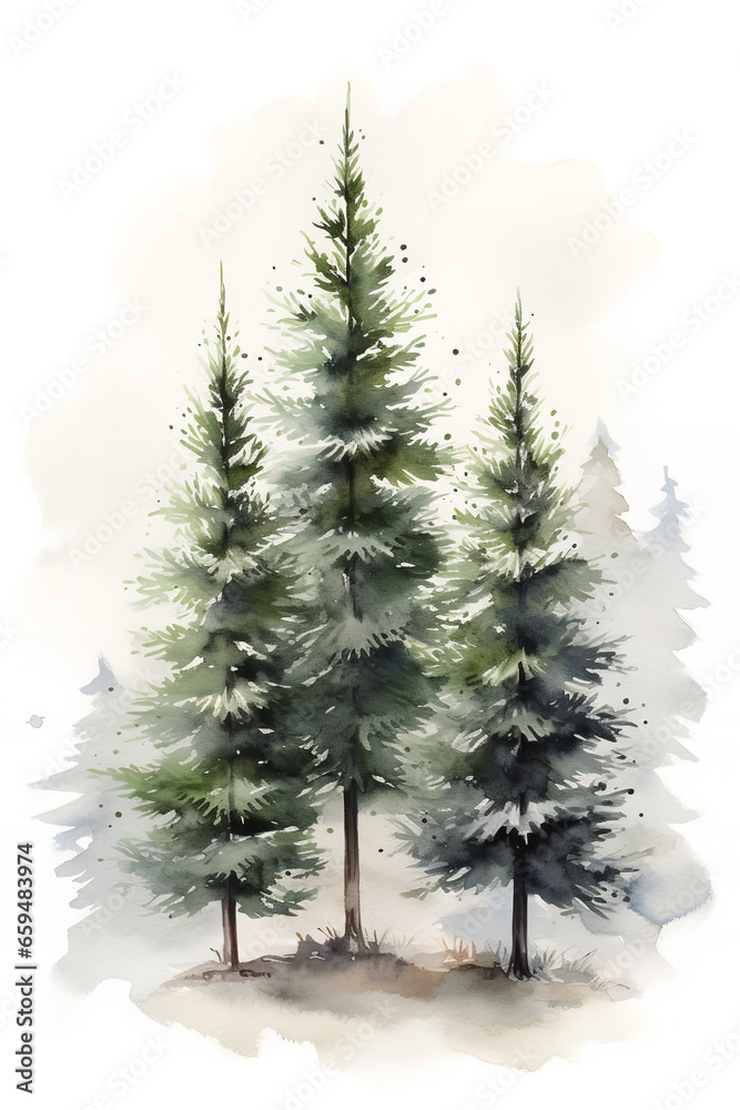 a watercolor piece entitled christmas trees, in the style of light white and light gray, historical illustrations, 