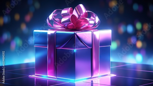  a purple gift box with a pink bow on top of it.  generative ai © Shanti