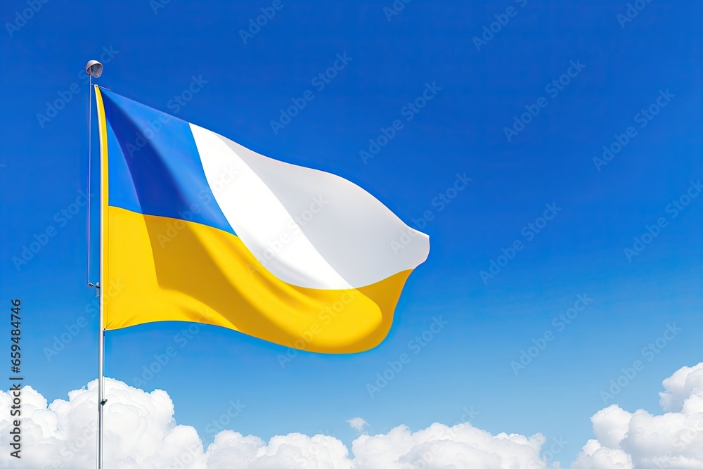 minimalistic style a flag of ukraine on blue closeup. ai generative